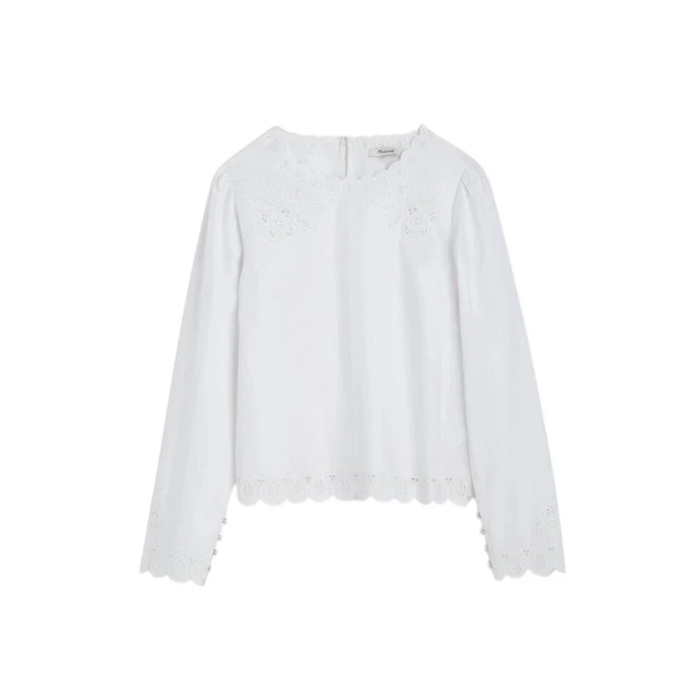 Madewell Embroidered Puff-Sleeve Top in Poplin White Small NEW